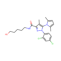 Cc1c(C(=O)NCCCCCO)nn(-c2ccc(Cl)cc2Cl)c1-n1c(C)ccc1C ZINC000066259436