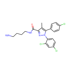 Cc1c(C(=O)NCCCCN)nn(-c2ccc(Cl)cc2Cl)c1-c1ccc(Cl)cc1 ZINC000299830703