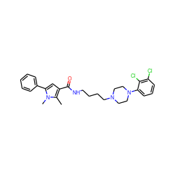 Cc1c(C(=O)NCCCCN2CCN(c3cccc(Cl)c3Cl)CC2)cc(-c2ccccc2)n1C ZINC000049033785