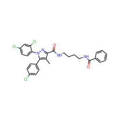 Cc1c(C(=O)NCCCCNC(=O)c2ccccc2)nn(-c2ccc(Cl)cc2Cl)c1-c1ccc(Cl)cc1 ZINC000299825987