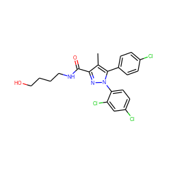 Cc1c(C(=O)NCCCCO)nn(-c2ccc(Cl)cc2Cl)c1-c1ccc(Cl)cc1 ZINC000013474263