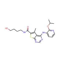 Cc1c(C(=O)NCCCCO)sc2ncnc(Nc3cccnc3OC(C)C)c12 ZINC000118819247