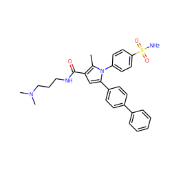 Cc1c(C(=O)NCCCN(C)C)cc(-c2ccc(-c3ccccc3)cc2)n1-c1ccc(S(N)(=O)=O)cc1 ZINC000064528068