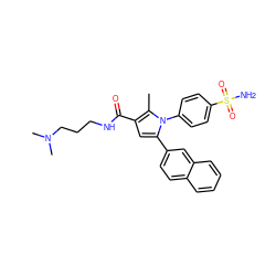 Cc1c(C(=O)NCCCN(C)C)cc(-c2ccc3ccccc3c2)n1-c1ccc(S(N)(=O)=O)cc1 ZINC000064527862