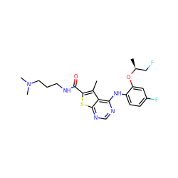 Cc1c(C(=O)NCCCN(C)C)sc2ncnc(Nc3ccc(F)cc3O[C@@H](C)CF)c12 ZINC000169686618