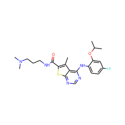 Cc1c(C(=O)NCCCN(C)C)sc2ncnc(Nc3ccc(F)cc3OC(C)C)c12 ZINC000068199765