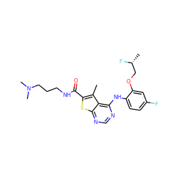 Cc1c(C(=O)NCCCN(C)C)sc2ncnc(Nc3ccc(F)cc3OC[C@@H](C)F)c12 ZINC000169686689