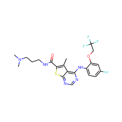 Cc1c(C(=O)NCCCN(C)C)sc2ncnc(Nc3ccc(F)cc3OCC(F)(F)F)c12 ZINC000169686604