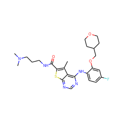 Cc1c(C(=O)NCCCN(C)C)sc2ncnc(Nc3ccc(F)cc3OCC3CCOCC3)c12 ZINC000169708368