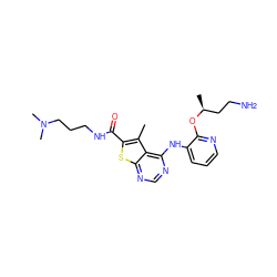 Cc1c(C(=O)NCCCN(C)C)sc2ncnc(Nc3cccnc3O[C@@H](C)CCN)c12 ZINC000118823081