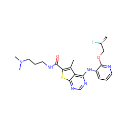 Cc1c(C(=O)NCCCN(C)C)sc2ncnc(Nc3cccnc3OC[C@@H](C)F)c12 ZINC000118820776