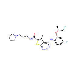 Cc1c(C(=O)NCCCN2CCCC2)sc2ncnc(Nc3ccc(F)cc3O[C@@H](C)CF)c12 ZINC000169708400