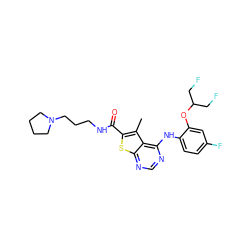 Cc1c(C(=O)NCCCN2CCCC2)sc2ncnc(Nc3ccc(F)cc3OC(CF)CF)c12 ZINC000118819044