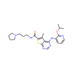 Cc1c(C(=O)NCCCN2CCCC2)sc2ncnc(Nc3cccnc3OC(C)C)c12 ZINC000118825650