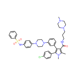 Cc1c(C(=O)NCCCN2CCN(C)CC2)c(-c2cccc(N3CCN(c4ccc(NS(=O)(=O)c5ccccc5)cc4)CC3)c2)c(-c2ccc(Cl)cc2)n1C ZINC000095557681