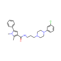 Cc1c(C(=O)NCCCN2CCN(c3cccc(Cl)c3)CC2)cc(-c2ccccc2)n1C ZINC000049034230