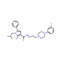 Cc1c(C(=O)NCCCN2CCN(c3cccc(Cl)c3)CC2)cc(-c2ccccc2)n1CC(C)C ZINC000049089292