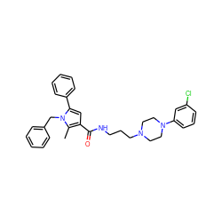 Cc1c(C(=O)NCCCN2CCN(c3cccc(Cl)c3)CC2)cc(-c2ccccc2)n1Cc1ccccc1 ZINC000049033913