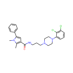 Cc1c(C(=O)NCCCN2CCN(c3cccc(Cl)c3Cl)CC2)cc(-c2ccccc2)n1C ZINC000049089254