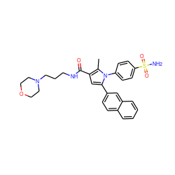 Cc1c(C(=O)NCCCN2CCOCC2)cc(-c2ccc3ccccc3c2)n1-c1ccc(S(N)(=O)=O)cc1 ZINC000064526690