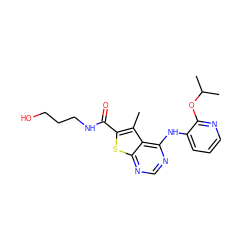 Cc1c(C(=O)NCCCO)sc2ncnc(Nc3cccnc3OC(C)C)c12 ZINC000118824362