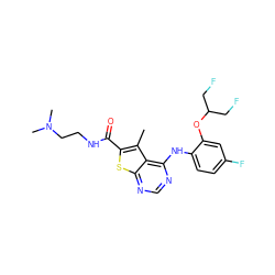 Cc1c(C(=O)NCCN(C)C)sc2ncnc(Nc3ccc(F)cc3OC(CF)CF)c12 ZINC000118816188