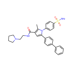 Cc1c(C(=O)NCCN2CCCC2)cc(-c2ccc(-c3ccccc3)cc2)n1-c1ccc(S(N)(=O)=O)cc1 ZINC000064527687