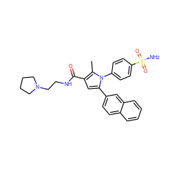 Cc1c(C(=O)NCCN2CCCC2)cc(-c2ccc3ccccc3c2)n1-c1ccc(S(N)(=O)=O)cc1 ZINC000064528404