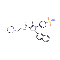 Cc1c(C(=O)NCCN2CCCCC2)cc(-c2ccc3ccccc3c2)n1-c1ccc(S(N)(=O)=O)cc1 ZINC000064528405