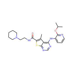 Cc1c(C(=O)NCCN2CCCCC2)sc2ncnc(Nc3cccnc3OC(C)C)c12 ZINC000118819492