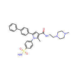 Cc1c(C(=O)NCCN2CCN(C)CC2)cc(-c2ccc(-c3ccccc3)cc2)n1-c1ccc(S(N)(=O)=O)cc1 ZINC000064539159