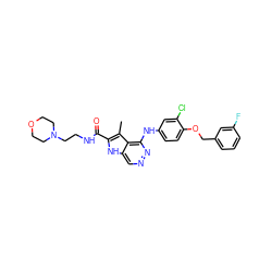 Cc1c(C(=O)NCCN2CCOCC2)[nH]c2cnnc(Nc3ccc(OCc4cccc(F)c4)c(Cl)c3)c12 ZINC000049785570