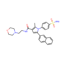 Cc1c(C(=O)NCCN2CCOCC2)cc(-c2ccc3ccccc3c2)n1-c1ccc(S(N)(=O)=O)cc1 ZINC000064512406