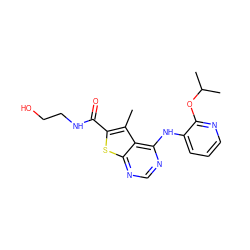 Cc1c(C(=O)NCCO)sc2ncnc(Nc3cccnc3OC(C)C)c12 ZINC000118828473