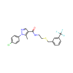 Cc1c(C(=O)NCCSCc2cccc(C(F)(F)F)c2)cnn1-c1ccc(Cl)cc1 ZINC000008618213