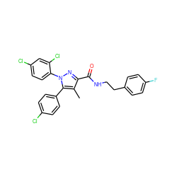 Cc1c(C(=O)NCCc2ccc(F)cc2)nn(-c2ccc(Cl)cc2Cl)c1-c1ccc(Cl)cc1 ZINC000036294689