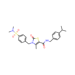 Cc1c(C(=O)NCc2ccc(C(C)C)cc2)sc(=O)n1Cc1ccc(S(=O)(=O)N(C)C)cc1 ZINC000061926588