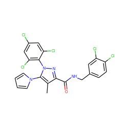 Cc1c(C(=O)NCc2ccc(Cl)c(Cl)c2)nn(-c2c(Cl)cc(Cl)cc2Cl)c1-n1cccc1 ZINC000014975731