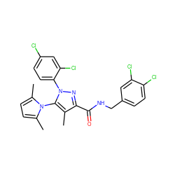 Cc1c(C(=O)NCc2ccc(Cl)c(Cl)c2)nn(-c2ccc(Cl)cc2Cl)c1-n1c(C)ccc1C ZINC000014975684