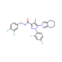 Cc1c(C(=O)NCc2ccc(Cl)c(Cl)c2)nn(-c2ccc(Cl)cc2Cl)c1-n1cc2c(c1)CCCC2 ZINC000073129856