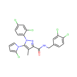 Cc1c(C(=O)NCc2ccc(Cl)c(Cl)c2)nn(-c2ccc(Cl)cc2Cl)c1-n1cccc1Cl ZINC000073161926