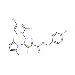 Cc1c(C(=O)NCc2ccc(Cl)cc2)nn(-c2ccc(Cl)cc2Cl)c1-n1c(C)ccc1C ZINC000045284051