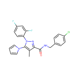 Cc1c(C(=O)NCc2ccc(Cl)cc2)nn(-c2ccc(F)cc2F)c1-n1cccc1 ZINC000045261943