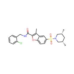 Cc1c(C(=O)NCc2ccccc2Cl)oc2ccc(S(=O)(=O)N3C[C@@H](C)C[C@@H](C)C3)cc12 ZINC000009673173