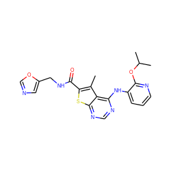 Cc1c(C(=O)NCc2cnco2)sc2ncnc(Nc3cccnc3OC(C)C)c12 ZINC000118819386