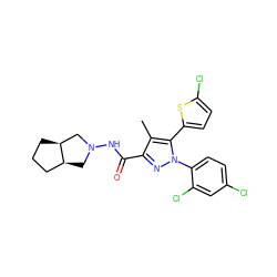 Cc1c(C(=O)NN2C[C@H]3CCC[C@H]3C2)nn(-c2ccc(Cl)cc2Cl)c1-c1ccc(Cl)s1 ZINC000040879093