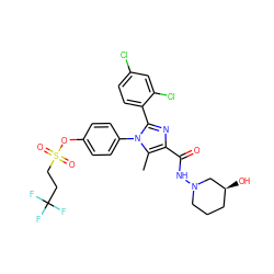 Cc1c(C(=O)NN2CCC[C@H](O)C2)nc(-c2ccc(Cl)cc2Cl)n1-c1ccc(OS(=O)(=O)CCC(F)(F)F)cc1 ZINC000137211644