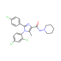 Cc1c(C(=O)NN2CCCCC2)nc(-c2ccc(Cl)cc2)n1-c1ccc(Cl)cc1Cl ZINC000013611903