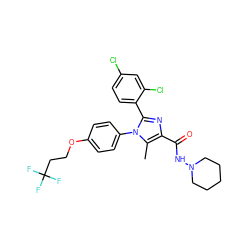 Cc1c(C(=O)NN2CCCCC2)nc(-c2ccc(Cl)cc2Cl)n1-c1ccc(OCCC(F)(F)F)cc1 ZINC000149757658