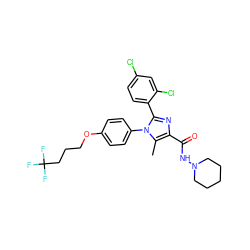 Cc1c(C(=O)NN2CCCCC2)nc(-c2ccc(Cl)cc2Cl)n1-c1ccc(OCCCC(F)(F)F)cc1 ZINC000137515668